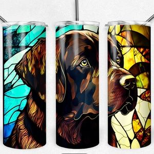 Handmade Dog on Stained Glass 20oz Straight Tumbler with Straw included